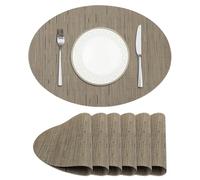 Privalace Brown Oval Table Placemats Set of 6,Washable Non-Slip Heat Resistant Table Mats,Durable PVC Woven Place Mats for Kitchen Dining Party