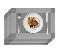 Privalace Grey Placemats Set of 6,Washable Non-Slip Heat Resistant Table Mats, Durable PVC Woven Place Mats for Dining Party Outdoor(Grey)