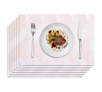 Privalace Rectangle Placemats Set of 6,Washable Non-Slip Heat Resistant Table Mats, Durable PVC Woven Place Mats for Dining Party Outdoor(Beige)