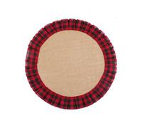 Privalace Round Placemats for Dining Table, 15 x 15 inch Set of 4, Flax Fabric Heat-Resistant Table Mats with Fringe, Nordic Style in Black Grid and Red
