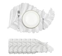 Privalace Silver Leaf Shaped Table Placemats Set of 6,Metallic Pressed Table Mats Non-Slip,Elegant PVC Place Mats for Home Dining Party Deco