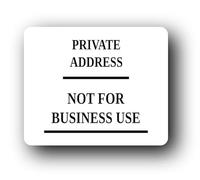 Private address notice indicating no commercial activity. Sign - 11.0x9.5cm Brushed Aluminium