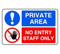 Private Area Staff Only - safety sign - High tack self-adhesive sticker (400mm x 300mm) Viewing Distance within 14m.