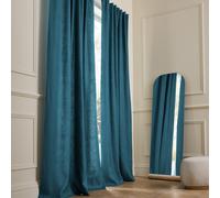 Private Curtain in Lined Washed Linen with Concealed Tabs Peacock Blue