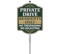 Private Drive Resident Only No Trespassing No Soliciting Sign 10" x 12" With 35" Long Metal Stakes No Soliciting Sign Private Driveway Sign Private Property No Trespassing Sign Road Resident Sign