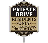 Private Drive Residents Only No Trespassing Soliciting Sign Do Not Enter No Entry Without Permission Guests Driveway Property 12" x 10" With 35" Long Metal Stake With Stand Aluminum Outdoor