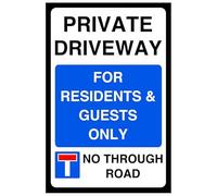 Private Driveway for residents & guests only no through road - road safety sign - 1.2mm Rigid plastic for indoor/outdoor usage (300mm x 200mm) Viewing Distance within 7m.