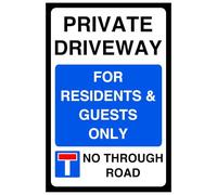 Private Driveway For Residents & Guests Only No Through Road - safety sign - 3mm Aluminium Dibond Metal Sign for indoor/outdoor usage (600mm x 400mm) 20m Viewing Distance.