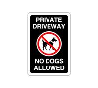 Private driveway no dogs allowed - High tack self-adhesive sticker (200mm x 150mm) Viewing Distance within 5m.