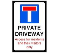 Private Driveway no parking access for residents and their vistors only - road safety sign - High tack self-adhesive sticker (600mm x 400mm) Viewing Distance within 20m.