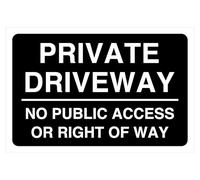 Private driveway no public access or right of way - road safety sign - 1.2mm Rigid plastic for indoor/outdoor usage (200mm x 150mm) Viewing Distance within 5m.