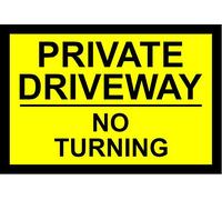 Private Driveway No Turning Aluminium Composite Safety Sign. (200mm x 135mm, Yellow / Black)