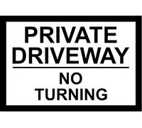Private Driveway No Turning Aluminium Composite Safety Sign. (400mm x 270mm, White / Black)