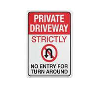 Private Driveway Strictly No Entry For Turn Around Sign Safety Restriction Alert Attention Caution Warning Notice Aluminum Metal Tin Sign 12x16 Inch Plate