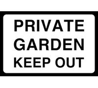Private Garden Keep Out - safety sign - High tack self-adhesive sticker (150mm x 100mm) Viewing Distance within 3m.