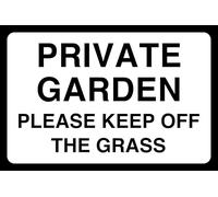 Private Garden Please Keep Off The Grass - safety sign - High tack self-adhesive sticker (300mm x 200mm) Viewing Distance within 7m.