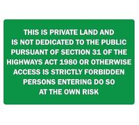 Private land no access section 31 highways act safety sign - Self adhesive sticker (200mm x 150mm)