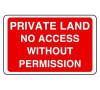 Private Land No Access Without Permission - safety sign - High tack self-adhesive sticker (400mm x 300mm) Viewing Distance within 14m.