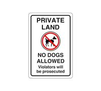 Private land no dogs allowed violators will be prosecuted safety sign - 1.2mm Rigid plastic for indoor/outdoor usage (400mm x 300mm) Viewing Distance within 14m.