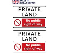 PRIVATE LAND - No public right of way - Pack of 2 rigid plastic signs 300mm x 200mm x 3mm with rounded corners