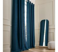 Private Lined Pre-Washed Linen Curtain with Eyelets Peacock Blue