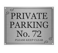 Private Parking Sign A5 Brushed Silver Aluminium Personalised with House Number