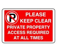 Private Property At All Times Keep Clear - safety sign - High tack self-adhesive sticker (600mm x 400mm) Viewing Distance within 20m.