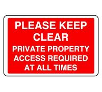 Private Property At All Times Keep Clear - safety sign - High tack self-adhesive sticker (600mm x 400mm) Viewing Distance within 20m.