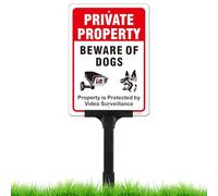 Private Property Beware of Dog Sign with Adjustable Height Stake Set, Property is Protected by Video Surveillance Sign,10x7 Inch/42 Inch High-50-mil Thick Reflective Aluminum -Plug and Play Ready