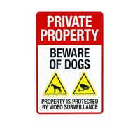 Private Property Beware Of Dogs Property Is Protected By Video Warning Sign, Beware Of Dog Security Metal Signs for Business Home Garage Street Wall Safety Caution Custom Decor 8 x 12 Inch
