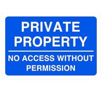 Private Property No Access Without Permission Safety sign - High tack self-adhesive sticker (150mm x 100mm) Viewing Distance within 3m.