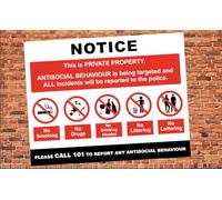 Private Property No Anti Social Behaviour Warning Notice Signage Self Adhesive Vinyl Sticker A2 594mm x 420mm