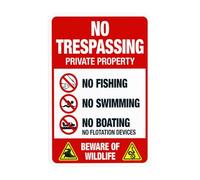 Private Property No Fishing Swimming Boating Or Flotation Devices Beware Of Wildlife Metal Warning Sign for Indoor Outdoor Security, Business Office Home Decor 20 x 30 cm