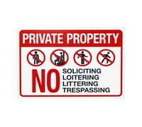 Private Property No Soliciting Loitering Littering Or Trespassing Metal Warning Sign, Caution Security Poster for Road Street Home Business Wall Decor 12×8 Inches