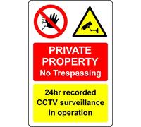 Private property no trespassing 24 hour recorded cctv surveillance in operation - 1mm Plastic sign (400mm x 300mm)