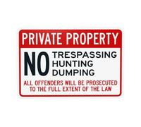 Private Property No Trespassing Hunting Dumping Metal Warning Sign for Indoor Outdoor Security, Business Office Home Garden Street Decor 30 x 20 cm