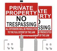 Private Property No Trespassing Signs with Stake 28" Tall, Violators Will Be Prosecuted Signs 10" x 10" Aluminum, UV Printing, Rust&Fade Resistance, Easy to install (2 Pack)