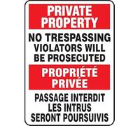 Private property no trespassing violators will be prosecuted/propriete privee passage interdit les intrus seront poursuivis sign, indoor outdoor wall decoration tin sign 8×12 INCH
