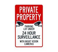 Private Property Parking Lot Under 24 Hour Video Surveillance With Night Vision Metal Warning Sign for Indoor Outdoor Security, Business Office Home Street Decor 20 x 30 cm