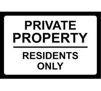 Private Property Residents Only Aluminium Composite Sign 200mm x 135mm White / Black.