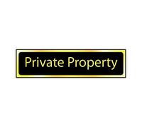 Private Property Sign - Self-Adhesive PVC - Black and Polished Gold Effect - 200mm x 50mm
