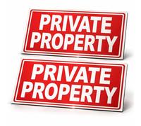 Private Property Sign Set of 2 - Red & White Self Adhesive Warning Sign 290 x 90 mm - Parking, Driveway, Garage & Land Access Notice