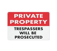 Private Property Trespassers Will Be Prosecuted Sign 12 X 8 Inches Reflective Aluminum Metal Warning Signage With Symbol For Indoor Outdoor Use