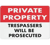 Private Property Trespassers Will Be Prosecuted With Symbol Warning Metal Sign Tin Signs Aluminum Sign for Outdoors Use Yard Farm Fence Home Wall Decor 8x12 inch