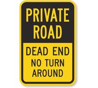 "Private Road - Dead End, No Turn Around"Metal Street Road Warning Sign- 12x8 Inches, Rust Free,Fade Resistant,Tin Plaque Wall Metal Tin Decor,Outdoor Art - with Pre-Drilled Holes