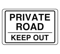 Private Road Keep Out - safety sign - High tack self-adhesive sticker (600mm x 400mm) Viewing Distance within 20m.