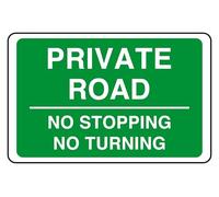 Private Road No Stopping No Turning - safety sign - 1.2mm Rigid plastic for indoor/outdoor usage (600mm x 400mm) Viewing Distance within 20m.