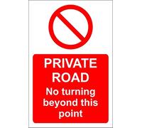 Private road no turning beyond this point safety sign - 1.2mm rigid plastic 600mm x 400mm