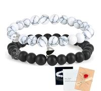 PRIVATEDIY Couples Bracelets King&Queen Matching His and Her Heart Long Distance Natural Stone Jewelry Love Relationship Gifts for Women Men (Black&White)