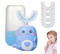 Privethings - WhizBrush - U-Shaped 360º Ultrasonic Toothbrush, Kids Toothbrush Electric W/LED & 3 Vibration Modes, Soft Silicone - Built for Kids, Let Children Love Brushing Their Teeth (6-12 Blue+4)
